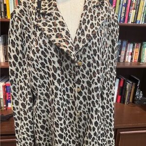 ST JOHN Collection Leopard Print Button-Up Logo Blazer 16